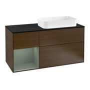 V&B Meuble sous lavabo Finion 120 cm, Pl blanc mat, porte gauche, olivier mat laqué, noyer veinée