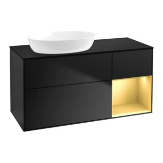V&B Meuble sous-lavabo Finion 120 cm, Pl blanc mat, Rangement doré mat Lac, bleu mat Lac