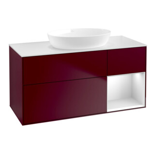 V&B Meuble sous-lavabo Finion 120 cm, Pl blanc mat, Rayure blanc mat, Poignée m