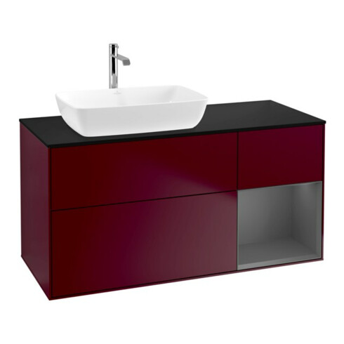 V&B Meuble sous lavabo Finion 120 cm, Pl blanc mat, Rayures anthracite avec laque, Pieds métal