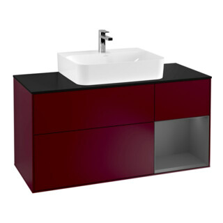 V&B Meuble sous-lavabo Finion 120 cm, Pl blanc mat, Rayures anthracite mat, Pieds mat