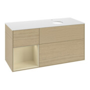 V&B Meuble sous lavabo Finion 120 cm, pl blanc mat, rég argent gris mat, oa ven