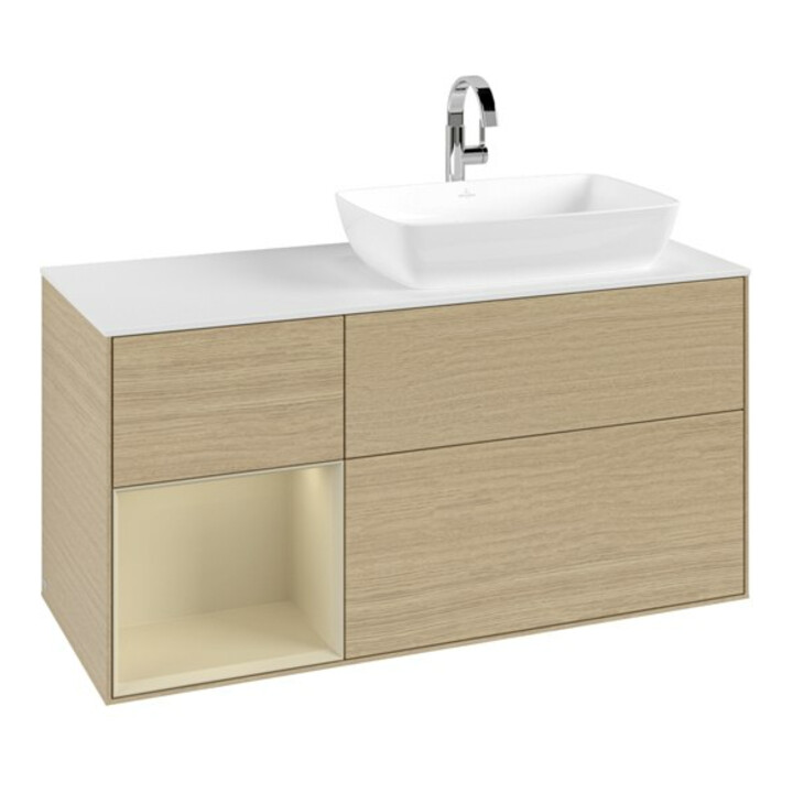 V&B Meuble sous lavabo Finion 120 cm, pl blanc mat, rég argent gris mat, oa ven