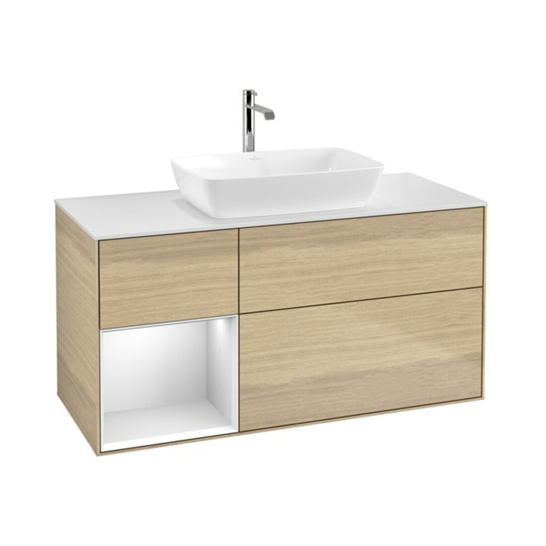 V&B Meuble sous lavabo Finion 120 cm, Pl blanc mat, Reg blanc mat Lac, Oa ven