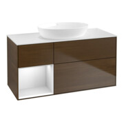 V&B Meuble sous lavabo Finion 120 cm, pl. blanc mat, rég. blanc mat laqué, noyer vein.