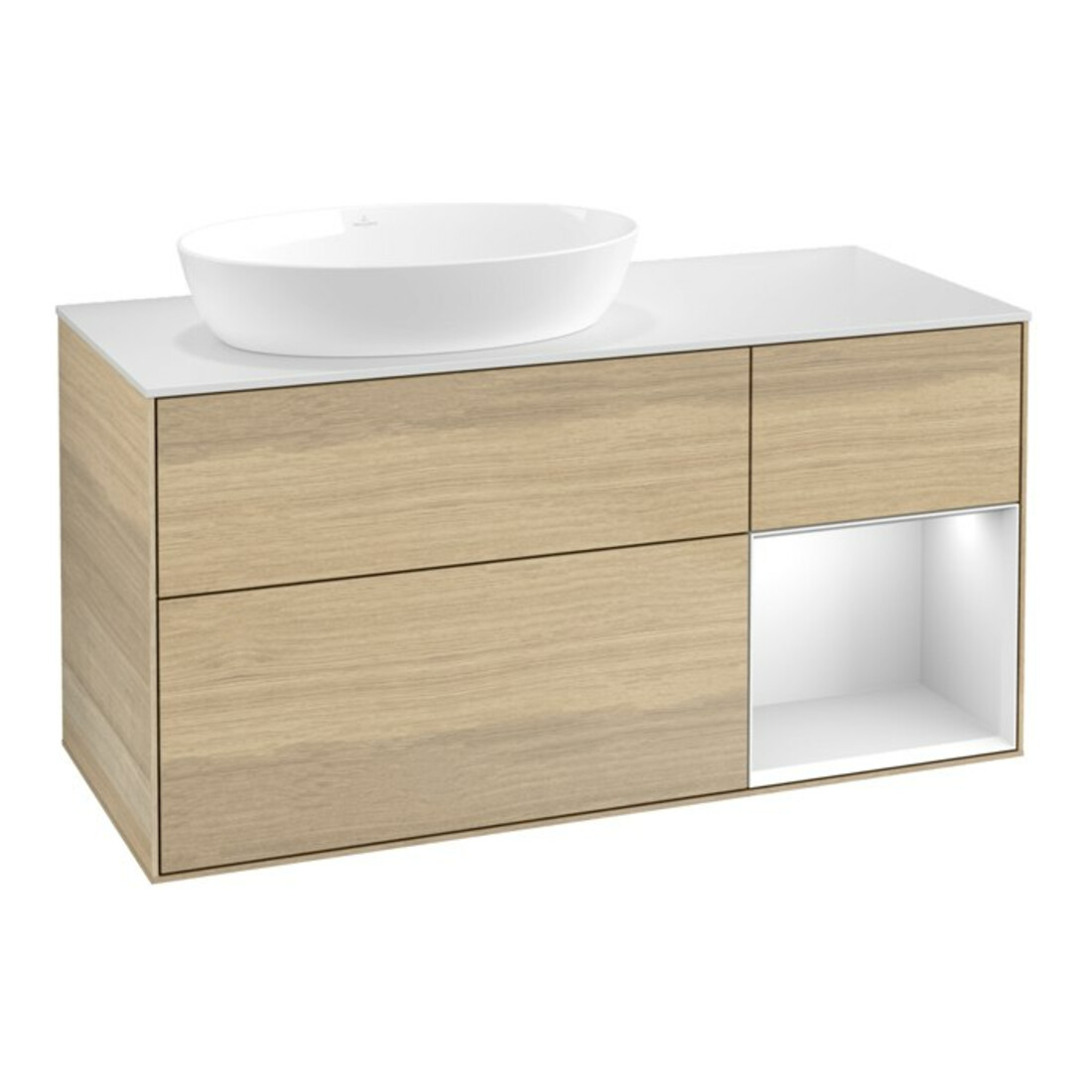 V&B Meuble sous-lavabo Finion 120 cm, pl blanc mat, rég blanc mat laqué, oa ven