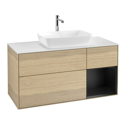 V&B Meuble sous-lavabo Finion 120 cm, pl blanc mat, rég bleu mat laqué, oa ven