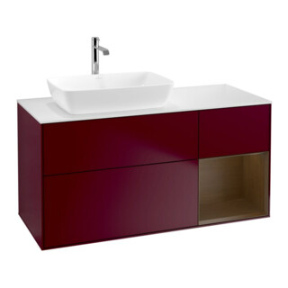 V&B Meuble sous-lavabo Finion 120 cm, Pl blanc mat, Reg bois de noyer, Peo mat