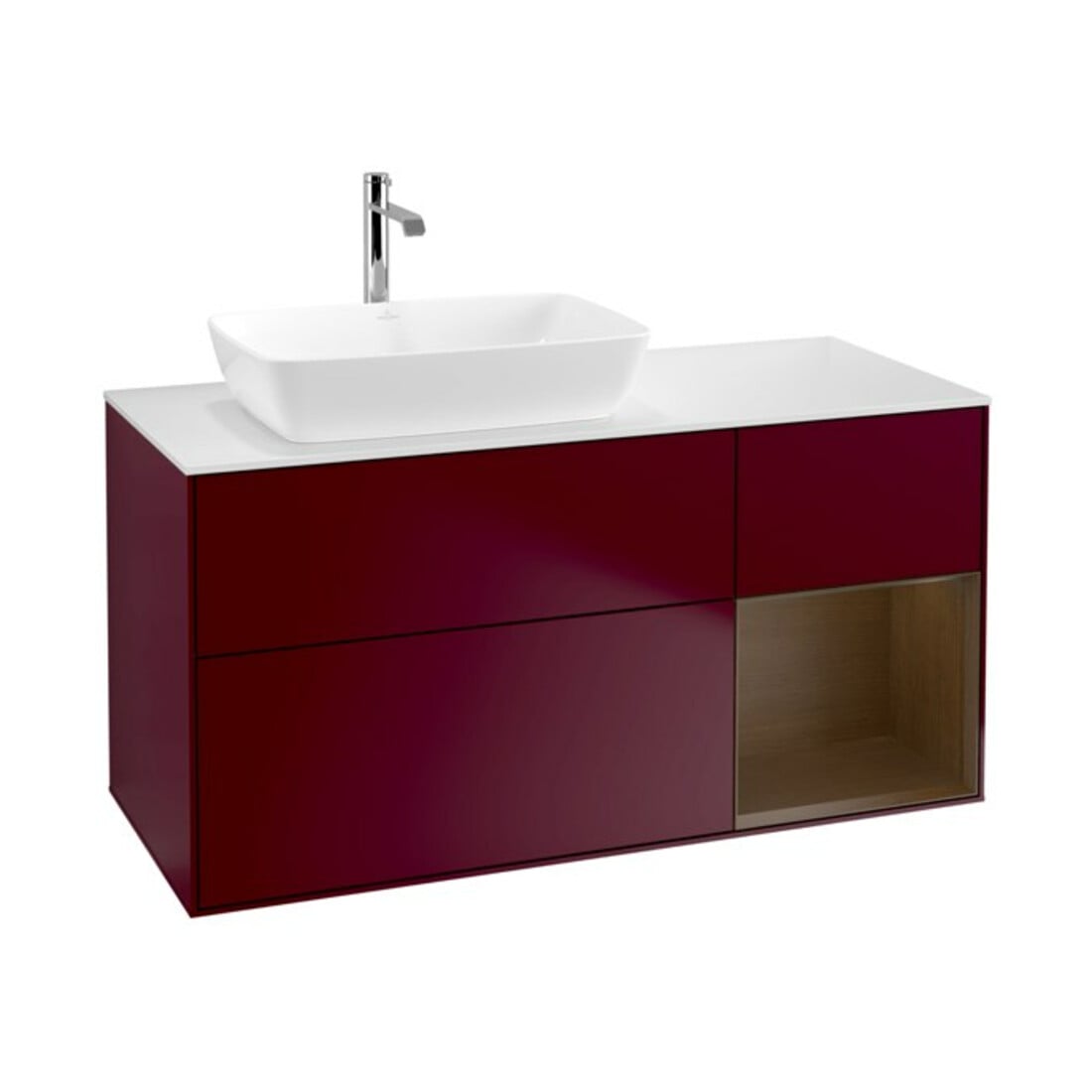 V&B Meuble sous-lavabo Finion 120 cm, Pl blanc mat, Reg bois de noyer, Peo mat