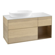 V&B Meuble sous lavabo Finion 120 cm, Pl blanc mat, Reg bois noyer, Oa noyer-1