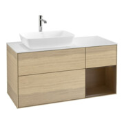 V&B Meuble sous lavabo Finion 120 cm, Pl blanc mat, Reg bois noyer, Oa noyer