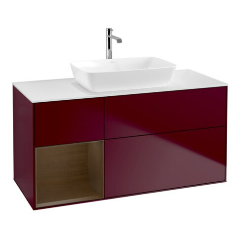 V&B Meuble sous lavabo Finion 120 cm, Pl blanc mat, Reg bois noyer, Peo mat