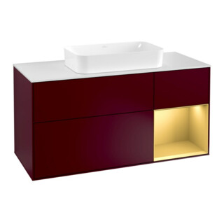 V&B Meuble sous lavabo Finion 120 cm, Pl blanc mat, Reg droite or mat, Peo mat
