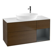 V&B Meuble sous lavabo Finion 120 cm, Pl blanc mat, rég. méd. mat laqué, noyer vein.