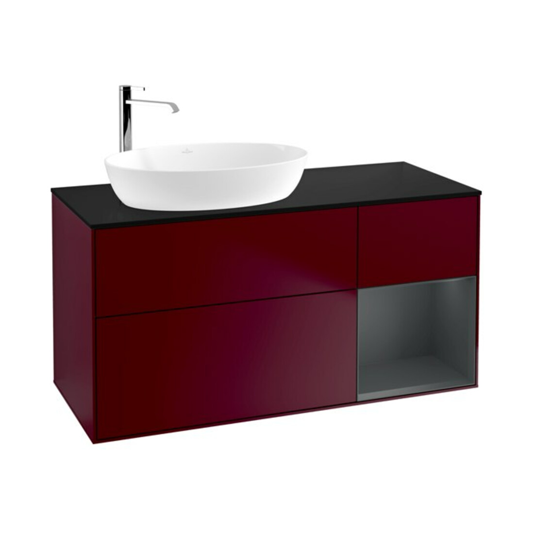 V&B Meuble sous lavabo Finion 120 cm, Pl blanc mat, Reg miroir mat Lac, Peo mat