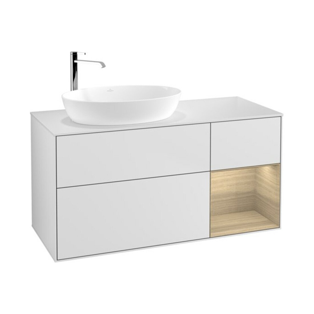V&B Meuble sous-lavabo Finion 120 cm, pl blanc mat, rég Oa ven, blanc mat laqué