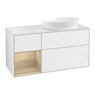 V&B Meuble sous lavabo Finion 120 cm, pl. blanc mat, rég. Oa ven, laq. blanc brillant