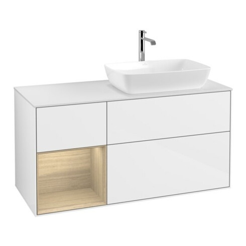 V&B Meuble sous lavabo Finion 120 cm, pl blanc mat, rég Oa ven, laq blanc brillant