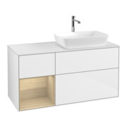 V&B Meuble sous lavabo Finion 120 cm, pl blanc mat, rég Oa ven, laq blanc brillant