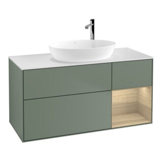 V&B Meuble sous lavabo Finion 120 cm, Pl blanc mat, Rég Oa ven, Oli mat Lac