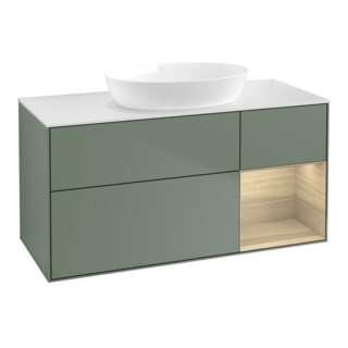 V&B Meuble sous-lavabo Finion 120 cm, pl blanc mat, rég Oa ven, oli mat laqué