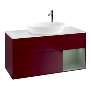 V&B Meuble sous lavabo Finion 120 cm, Pl blanc mat, Reg olive mat Lac, Peo mat