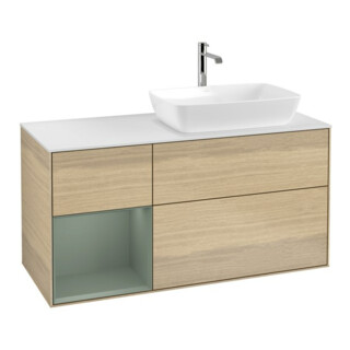V&B Meuble sous lavabo Finion 120 cm, pl blanc mat, rég olive mat laqué, oa ven