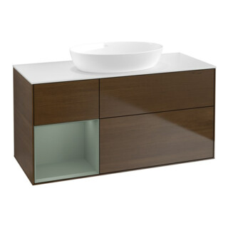 V&B Meuble sous lavabo Finion 120 cm, pl blanc mat, rég olive mat, noyer veiné