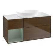 V&B Meuble sous lavabo Finion 120 cm, pl blanc mat, rég olive mat, noyer veiné