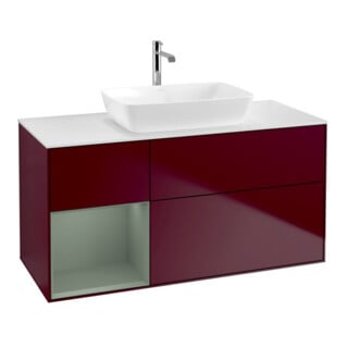 V&B Meuble sous lavabo Finion 120 cm, Pl blanc mat, Reg olive mat, Peo mat