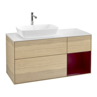 V&B Meuble sous lavabo Finion 120 cm, pl blanc mat, rég Peo mat laqué, oa ven