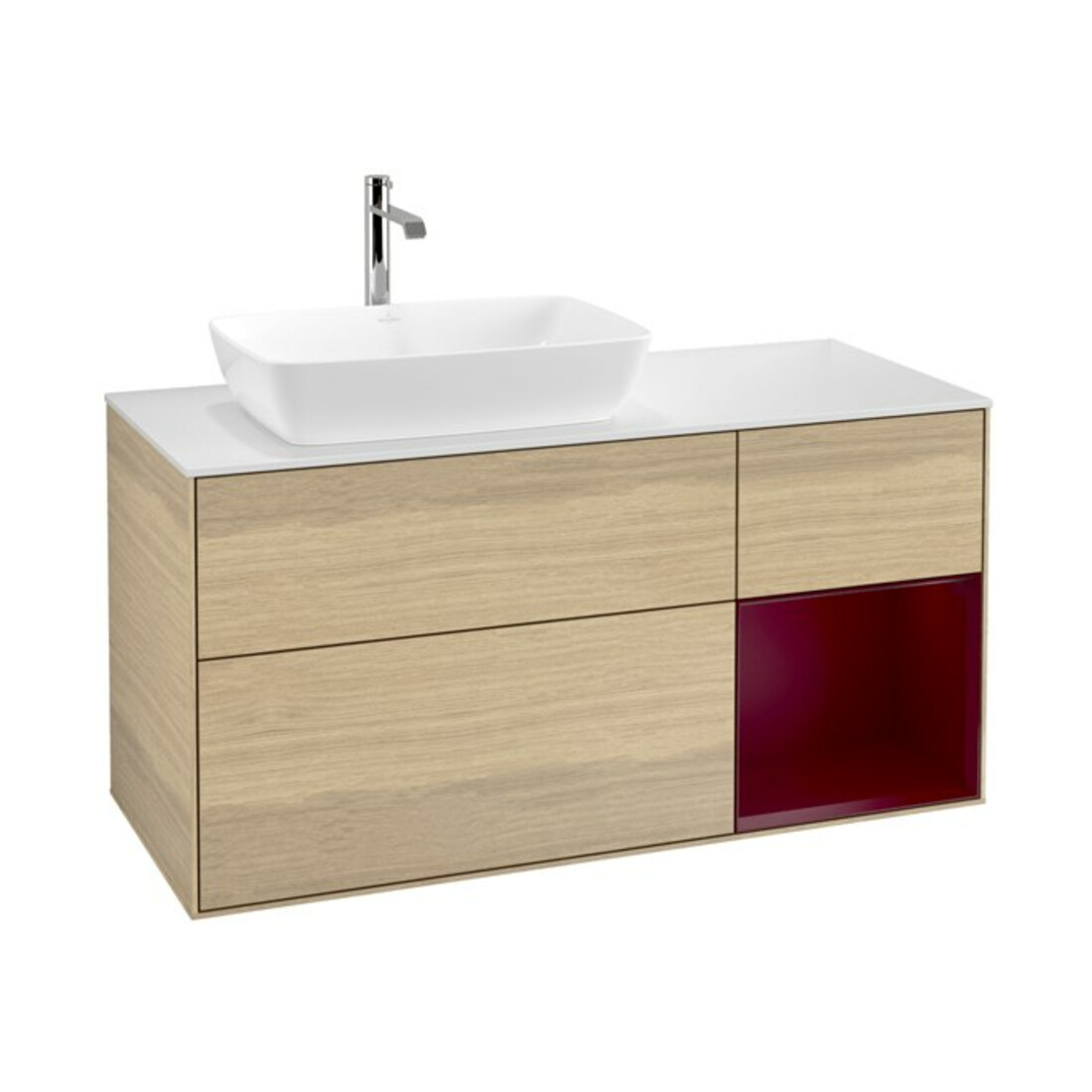 V&B Meuble sous lavabo Finion 120 cm, pl blanc mat, rég Peo mat laqué, oa ven
