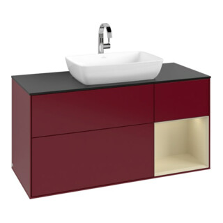 V&B Meuble sous lavabo Finion 120 cm, Pl blanc mat, Reg si Gris mat Lac, Peo mat