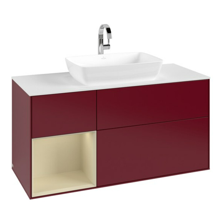 V&B Meuble sous lavabo Finion 120 cm, pl blanc mat, rég silver gris mat, peo mat