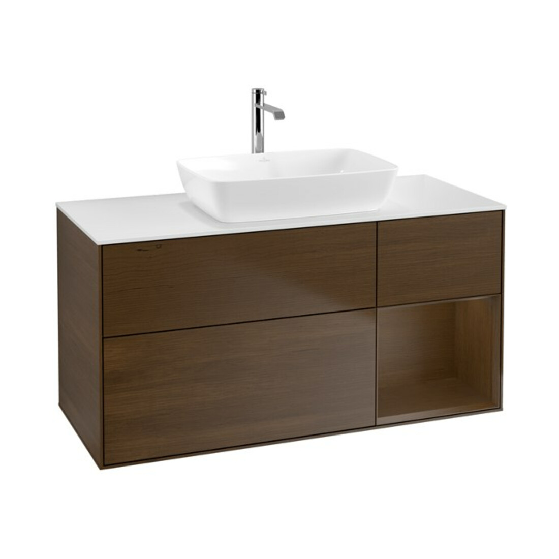 V&B Meuble sous lavabo Finion 120 cm, pl blanc mat, rég wal ven, wal ven