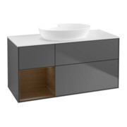 V&B Meuble sous-lavabo Finion 120 cm, pl blanc mat, rég waln, anthracite m