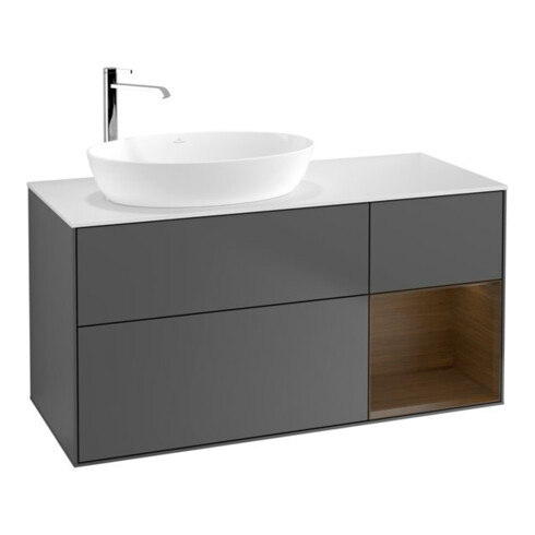 V&B Meuble sous lavabo Finion 120 cm, pl blanc mat, rég waln, anthracite mat