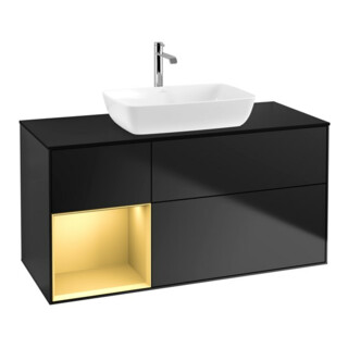 V&B Meuble sous lavabo Finion 120 cm, pl blanc mat, régale doré mat, bleu mat