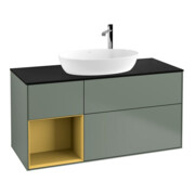 V&B Meuble sous lavabo Finion 120 cm, Pl blanc mat, Réglette dorée mat, Olives mat