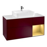 V&B Meuble sous lavabo Finion 120 cm, Pl blanc mat, Réglette droite dorée mat, Poignée mat