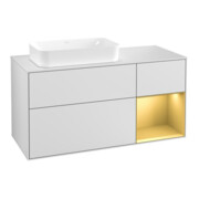 V&B Meuble sous lavabo Finion 120 cm, Pl blanc mat, Réglette droite or mat, blanc mat Lac