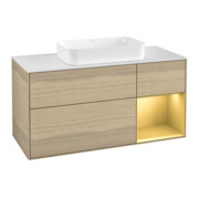 V&B Meuble sous-lavabo Finion 120 cm, pl blanc mat, réglette droite or mat, OA ven