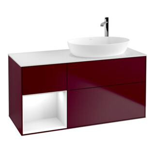 V&B Meuble sous lavabo Finion 120 cm, Pl blanc mat, Réglette glo blanc Lac, Peo mat