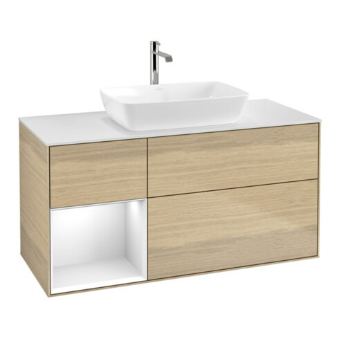 V&B Meuble sous lavabo Finion 120 cm, pl blanc mat, réglette glo blanc laqué, oa ven