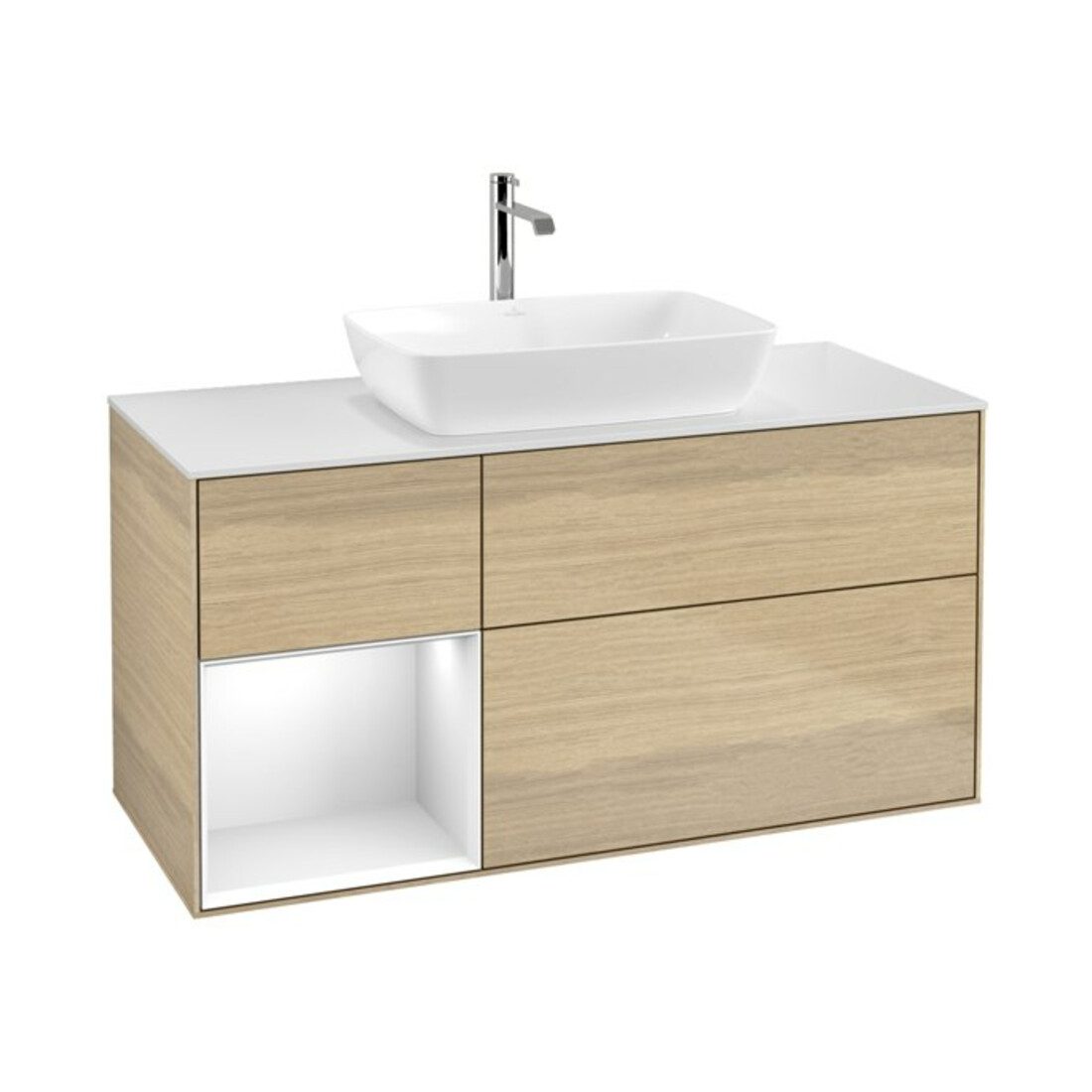 V&B Meuble sous lavabo Finion 120 cm, pl blanc mat, réglette glo blanc laqué, oa ven