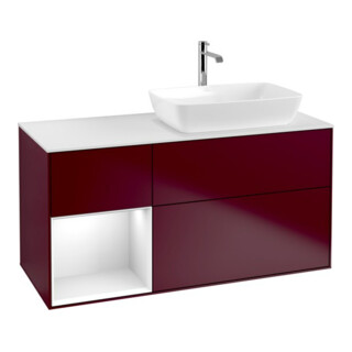 V&B Meuble sous lavabo Finion 120 cm, Pl blanc mat, Réglette glo blanc laqué, Peo mat