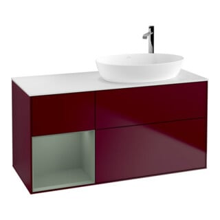 V&B Meuble sous-lavabo Finion 120 cm, Pl blanc mat, Réglette olivier mat laqué, Peo mat