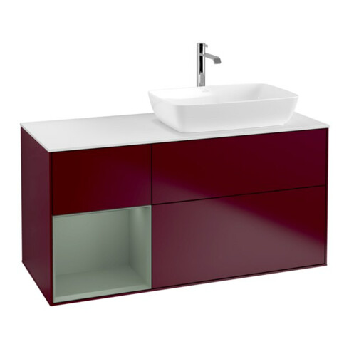 V&B Meuble sous lavabo Finion 120 cm, pl blanc mat, réglette olivier mat, poignée m