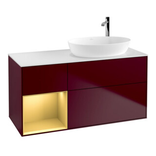 V&B Meuble sous-lavabo Finion 120 cm, Pl blanc mat, Réglette or mat Lac, Peo m