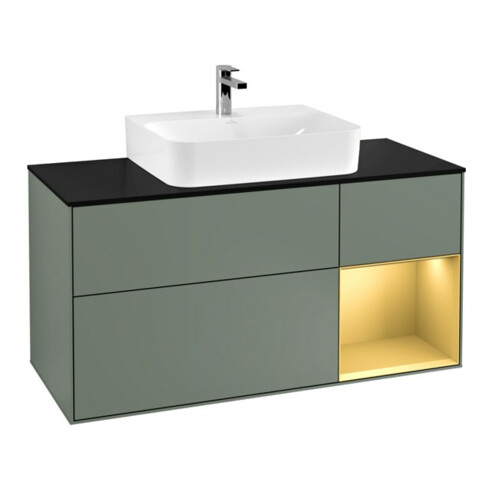 V&B Meuble sous lavabo Finion 120 cm, Pl blanc mat, Réglette réglable, Oliva mat laqué